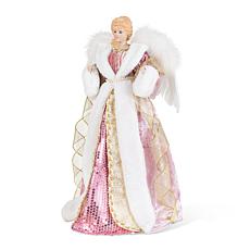 Glitzhome 18"H Faux Fur & PVC Christmas Angel Tree Topper with Porc...