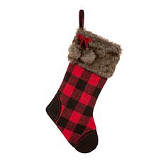 Glitzhome 21" Faux Fur Black and Red Buffalo Plaid Stocking