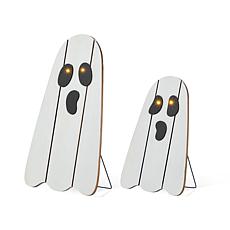 Glitzhome 24" & 17.75" Halloween Lighted Ghost Porch Decor with Timer