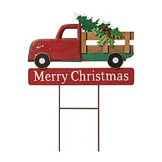 Glitzhome 24" Metal and Wooden Christmas Truck Yard & Wall Decor