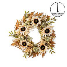 Glitzhome 24"D Fall Neutral Sunflower, Pumpkin and Leaf Wreath
