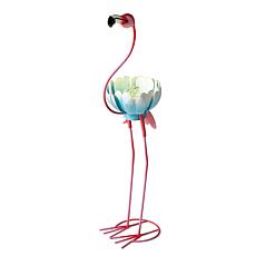 Glitzhome 26.25"H Metal Solar Flamingo Garden Statue