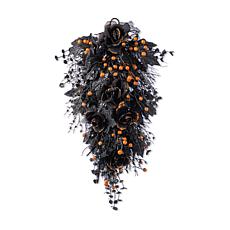 Glitzhome 28"H Halloween Black Rose and Berry Swag w/ Hanger