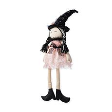 Glitzhome 29“H Halloween Pink Fabric Dressed Witch Sitter