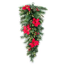 Glitzhome 3' Pine Poinsettia & Red Berries Christmas Teardrop Swag