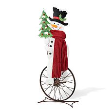 Glitzhome 32"H Metal Snowman Riding Unicycle Porch Décor