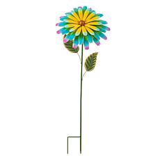 Glitzhome 41"H Blue and Yellow Garden Metal Flower Yardstake