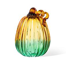 Glitzhome 7"H Gradient Turquoise Glass Pumpkin
