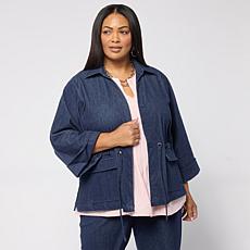 Grey by Jhoan Sebastian Grey Knit Denim 3/4 Sleeve Collared Shacket