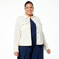 GREY by Jhoan Sebastian Grey Knit Denim Jacket w/Mesh Sweater Sleeve