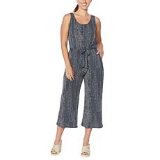 H Halston Jet Set Stretch Jersey Knit Crop Jumpsuit