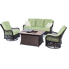 Hanover Orleans 4pc Woven Lounge Set w/Fire Pit Table