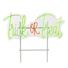 Haunted Hill Farm 1-Ft. Neon Green & Red LED Trick or Treat Wall De...