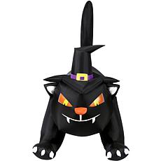 Haunted Hill Farm 6' Wide Pre-Lit Inflatable Black Cat w/Witch Hat