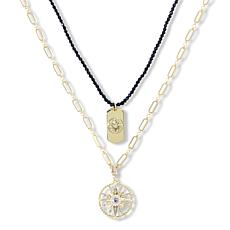 Heidi Daus Compass and Dog Tag 2-piece Chain and Beaded Necklace Set