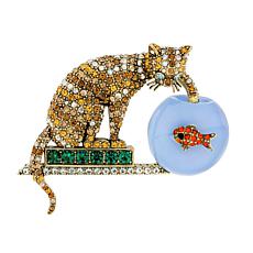 Heidi Daus "Fishing" Cat & Fish Crystal Pin