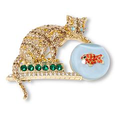 Heidi Daus "Fishing" Cat & Fish Crystal Pin