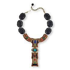 Heidi Daus Goldtone "Show & Tell" Glass and Crystal Y-Drop Necklace