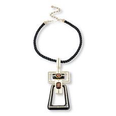 Heidi Daus New Century Enamel Pendant and Black Cord Necklace 