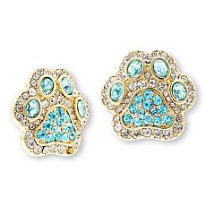 Heidi Daus Pretty Paw Print Blue Crystal Goldtone Earrings
