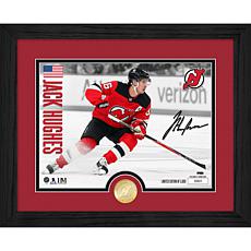 Highland Mint Jack Hughes Bronze Coin & Signed Print in Wood Frame