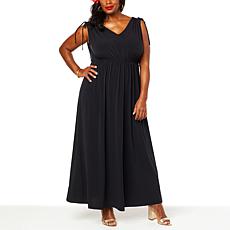 IMAN Global Chic Cinched Shoulder V-Neck Maxi Dress