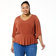 IMAN Global Chic Pleated Knit Peplum Top