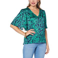 IMAN Global Chic Printed Bell-Sleeve Top