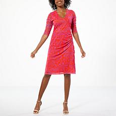 IMAN Global Chic Printed Mesh Dress with Front Seam Ruching