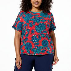 IMAN Global Chic Printed Mixed Media Top