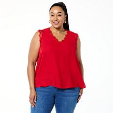 IMAN Global Chic Woven V-Neck Tank Top with Lace Trim