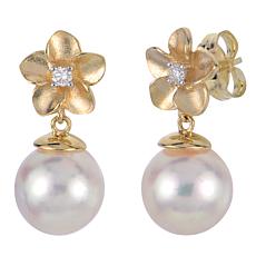 Imperial Pearls Cultured Freshwater Pearl and Diamond Flower Earrings