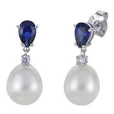 Imperial Pearls Cultured Pearl and Created Blue Sapphire Drop Earrings