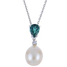 Imperial Pearls Cultured Pearl and Created Emerald Drop Necklace
