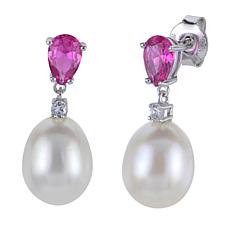 Imperial Pearls Cultured Pearl and Created Pink Sapphire Drop Earrings