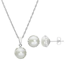Imperial Pearls Cultured Pearl and Crystal Pendant and Earrings Set