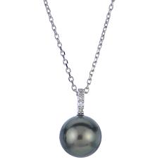 Imperial Pearls Cultured Tahitian Pearl and Diamond Drop Necklace