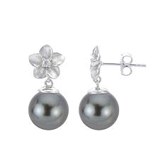 Imperial Pearls Cultured Tahitian Pearl and Diamond Flower Earrings