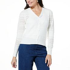 Jaclyn Smith Pointelle Knit Button-Front Cardigan