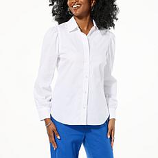 Jaclyn Smith Puff-Sleeve Button-Front Striped Shirt