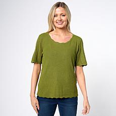 Jaclyn Smith Shiny Ribbed Knit Pointelle Sweater with Detachable Cami