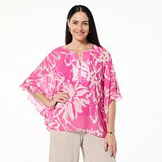 Jaclyn Smith Splitneck Caftan Top with Cami and Ruffle Sleeves