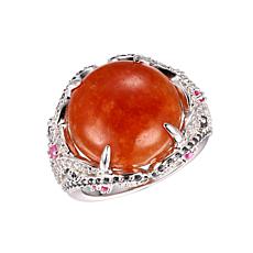 Jade of Yesteryear Sterling Silver Red Jade and Multi-Gemstone Ring