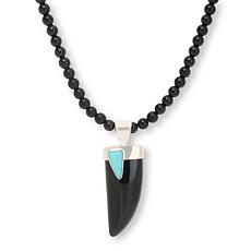 Jay King Black Chalcedony and Turquoise Pendant with Bead Necklace