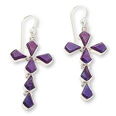 Jay King Purple Turquoise Composite Cross Drop Earrings