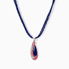 Jay King Rhodochrosite & Lapis SS Pendant w/ 2 Strand Beaded Necklace