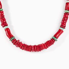 Jay King Sterling Red Sea Bamboo Coral & Boulder Variscite Necklace