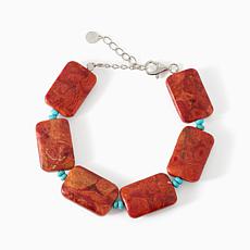 KALIFANO Red Coral and Turquoise-Color Blue Howlite Bead Bracelet