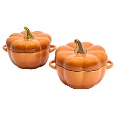 Kitchen HQ 2-pack 14 oz. Pumpkin Stoneware Casseroles