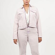 La Joie Marble Denim Cropped Zip-Up Jacket